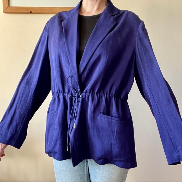 💜 Acne Studios royal purple linen blend jacket blazer w drawcord size 38 US M 6 - Picture 2 of 13